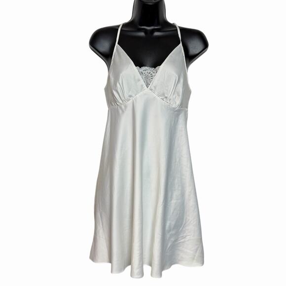 FLORA BY FLORA NIKROOZ WHITE CHEMISE SLIP DRESS NIGHTGOWN LACE TRIMMED SIZE M - Picture 1 of 6